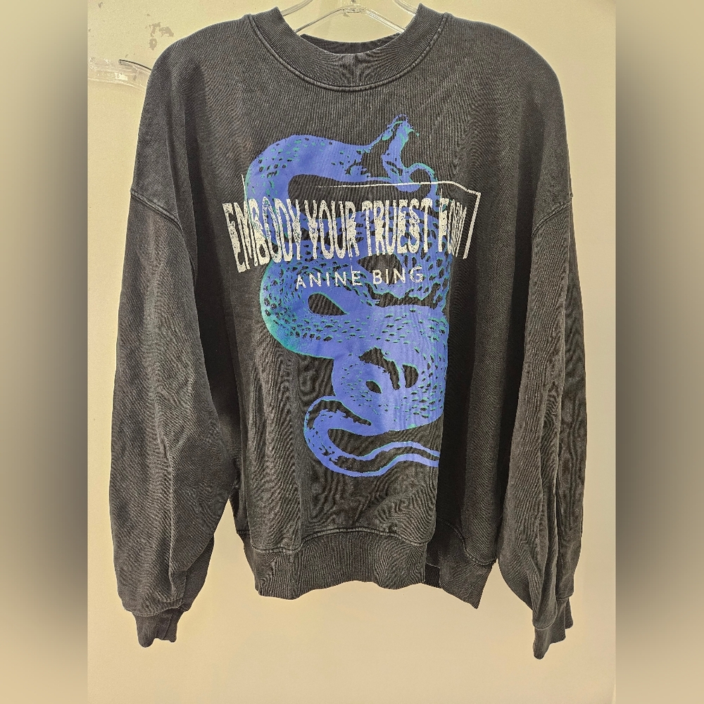 Anine Bing washed black Embody Your Truest Form snake sz Small S sweatshirt crew